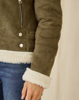 Yumi Green Faux Suede And Shearling Biker Jacket