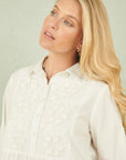 Yumi White Cotton Flower Tunic Dress
