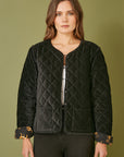 Yumi Black Velvet Quilted Jacket With Reversible Leopard Lining