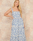 Yumi Blue Floral Broderie Anglaise Midi Sun Dress