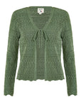 Yumi Green Crochet Tie Front Cardigan