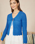 Yumi Blue Crochet Tie Front Cardigan