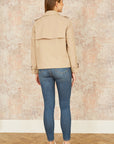 Yumi Beige Cropped Trench Jacket With Pockets and Check Lining