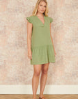 Yumi Green Double Cotton Tunic With Frill Sleeves