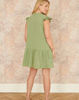 Yumi Green Double Cotton Tunic With Frill Sleeves