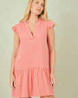 Yumi Coral Double Cotton Tunic With Frill Sleeves