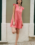 Yumi Coral Double Cotton Tunic With Frill Sleeves