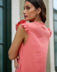 Yumi Coral Double Cotton Tunic With Frill Sleeves