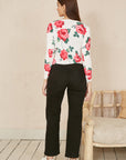 Yumi White Rose Print Cardigan With Tie Front