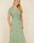 Yumi Green Ditsy Print Midi Tea Dress