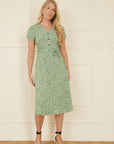 Yumi Green Ditsy Print Midi Tea Dress
