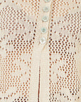 Yumi Beige Flower Crochet Button Up Cardigan