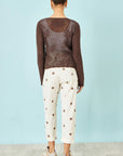 Yumi Brown Flower Crochet Button Up Cardigan