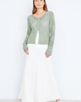 Yumi Green Flower Crochet Button Up Cardigan