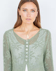 Yumi Green Flower Crochet Button Up Cardigan