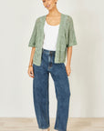 Yumi Green Crochet Edge To Edge 3/4 Sleeve Cardigan