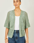 Yumi Green Crochet Edge To Edge 3/4 Sleeve Cardigan