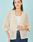 Yumi Ivory Crochet Edge To Edge 3/4 Sleeve Cardigan