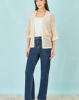 Yumi Ivory Crochet Edge To Edge 3/4 Sleeve Cardigan