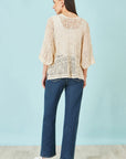 Yumi Ivory Crochet Edge To Edge 3/4 Sleeve Cardigan