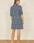 Yumi Navy Geo Print Tunic With Pockets