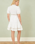 Yumi White Cotton Lace Trim Skater Shirt Dress