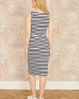 Yumi Navy Striped Jersey Ruched Midi Dress