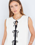 Yumi Ivory Knitted Waistcoat With Bow Trims