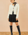 Yumi Ivory Eyelash Fluffy Knit Bolero With Tie Front