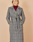 Yumi Grey Check Oversize Long Biker Coat