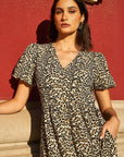 Yumi Brown Leopard Print Pleated Button Through Midi Dress