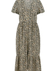 Yumi Brown Leopard Print Pleated Button Through Midi Dress