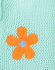 Yumi Mint Tie Front Cardigan With Flower Design