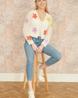 Yumi White Tie Front Cardigan With Flower Design