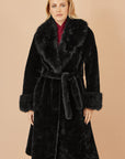 Yumi Black Wrap Faux Fur Coat With Oversize Collar
