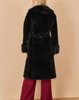 Yumi Black Wrap Faux Fur Coat With Oversize Collar