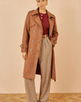 Yumi Brown Faux Suede Trench Coat