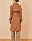 Yumi Brown Faux Suede Trench Coat