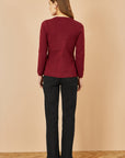 Yumi Burgundy Knitted Fitted Button Down Peplum Cardigan