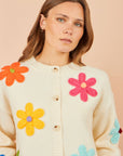 Yumi Ivory Knitted Flower Applique Cardigan