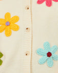 Yumi Ivory Knitted Flower Applique Cardigan