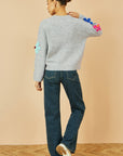 Yumi Grey Knitted Flower Applique Cardigan