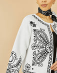 Yumi Ivory Folk Embroidered Edge To Edge Cardigan