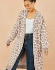 Yumi Beige Animal Print Intarsia Long Cardigan