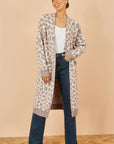 Yumi Beige Animal Print Intarsia Long Cardigan