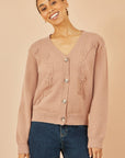 Yumi Brown Floral Embroidered Relaxed Fit Cardigan