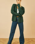 Yumi Green Edge to Edge Cardigan With Flower Detail Sleeves