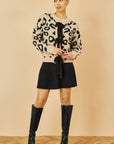 Yumi Beige Animal Print Intarsia Tie Front Cardigan