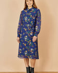 Yumi Recycled Navy Raccoon Print Shirt Midi Dress