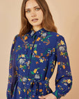 Yumi Recycled Navy Raccoon Print Shirt Midi Dress